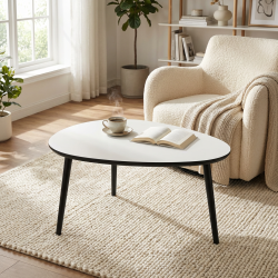 CT 20 - Dr�beformet sofabord i hvid laminat med sorte tr�ben, v�lg mellem 3 st�rrelser