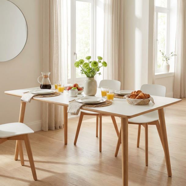 DT 110 - Spisebord i hvid laminat med egeben