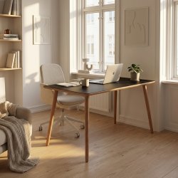 Dimm - Skrivebord, sort h�jtrykslaminat, ege ben