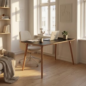 Dimm - Skrivebord, sort h�jtrykslaminat, ege ben