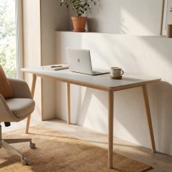 Dimm - Skrivebord, lysegr� h�jtrykslaminat, ege ben