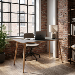 Dimm - Skrivebord, m�rkegr� h�jtrykslaminat, ege ben