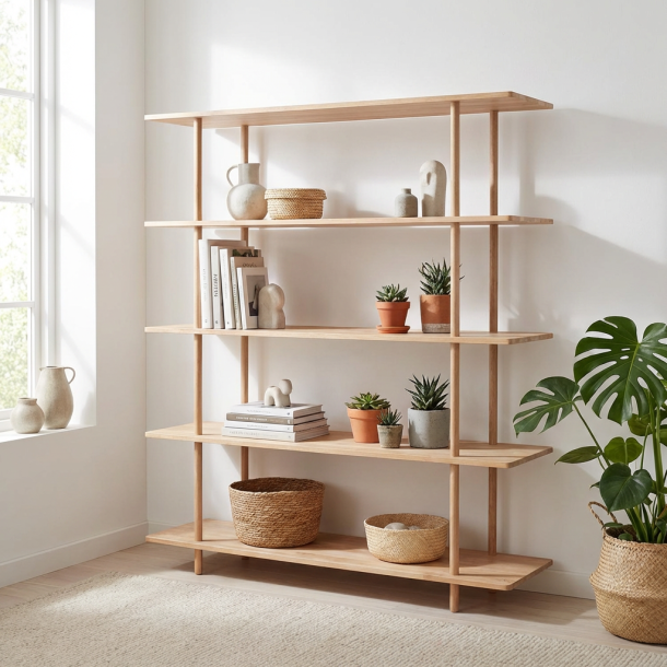 Loop - Reol med fem hylder i massiv eg og bredde 140 cm