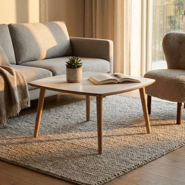 Boot - Sofabord i hvid laminat med egeben, v�lg mellem 4 st�rrelser