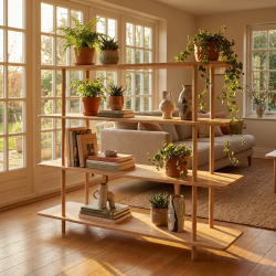 Loop - Reol med fire hylder i massiv eg og bredde 140 cm