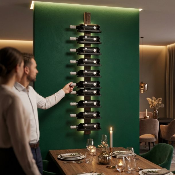 Vino - Vinreol til ti flasker i sort st�l og fem tr�sorter