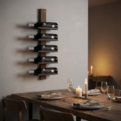 Vino - Vinreol til fem flasker i sort st�l og fem tr�sorter