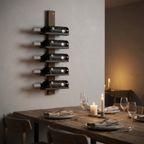 Vino - Vinreol til fem flasker i sort st�l og fem tr�sorter