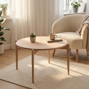 Sweden, Rundt sofabord i massiv eg og fem forskellige finish. � 88 cm x h�jde 48 cm