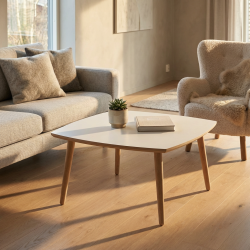 Boot - Sofabord i hvid laminat med egeben, v�lg mellem 4 st�rrelser