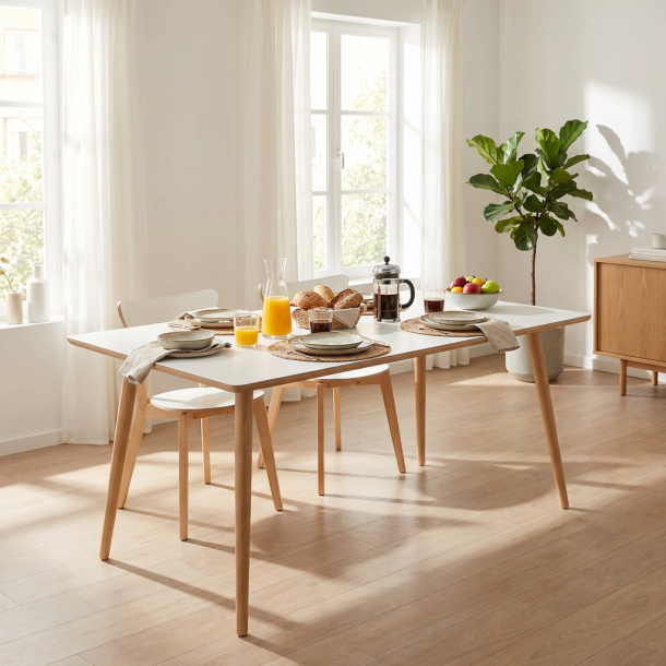 DT 110 - Spisebord i hvid laminat med egeben