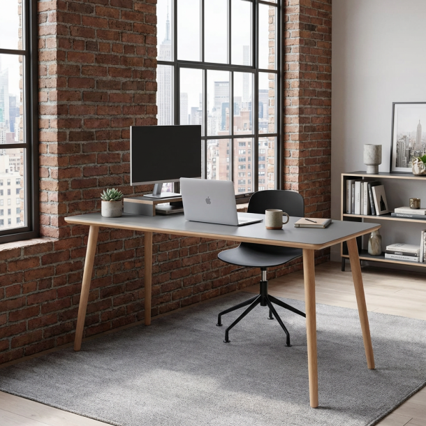 Dimm - Skrivebord, m�rkegr� h�jtrykslaminat, ege ben