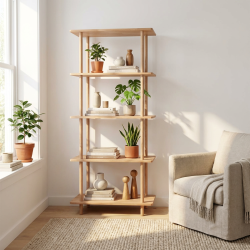 Loop - Reol med fem hylder i massiv eg og bredde 70 cm