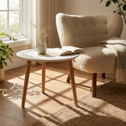 CT 20 - Sofabord i hvid laminat med ege ben, v�lg mellem 4 st�rrelser