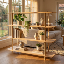 Loop - Reol med fire hylder i massiv eg og bredde 140 cm