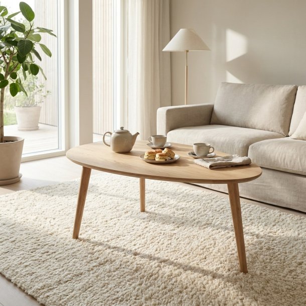 CT 10 - Soffbord i massiv ek med droppform och storlek 89 x 66 cm