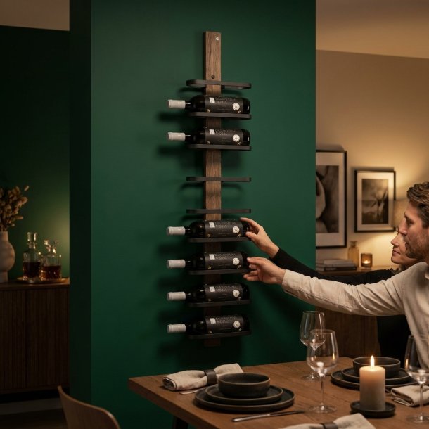 Vino - Vinreol til ti flasker i sort st�l og fem tr�sorter