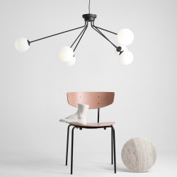 Arana - Loftlampe/pendel i sort metal og seks hvide glaskupler