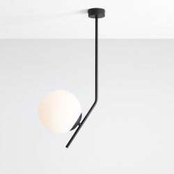 Arts - Loftlampe i sort metal og hvidt glas, hjde 64 cm