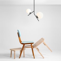 Arts - Loftlampe i sort metal og hvidt glas