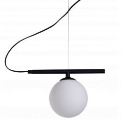 Tudor- Loftlampe i sort metal og hvid glaskuppel