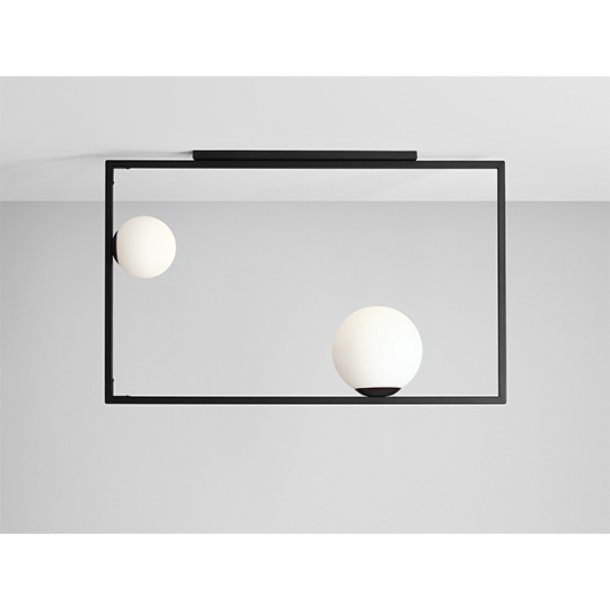 Cubisto - Loftlampe i metal og hvidt glas, 90 x 20 cm, to skrme