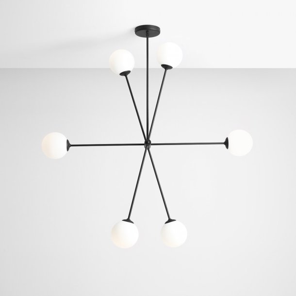 Point - Loftlampe i sort metal og seks hvide skrme