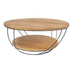 Kinski - Sofabord i stl og egetr, diameter 80 cm.