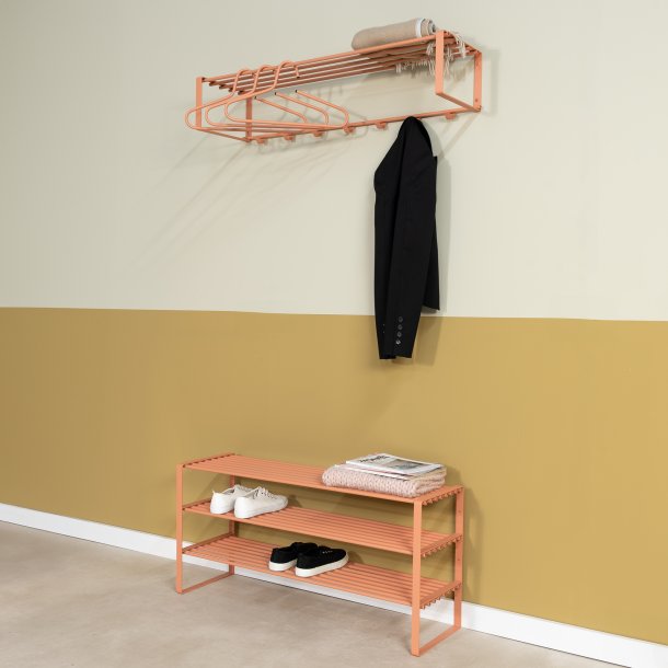 Dinex - Skostativ i terracotta farvet metal, 3 hylder, bredde 100 cm