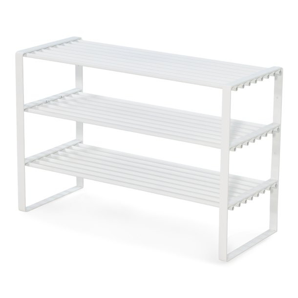 Dinex - Skostativ i hvid metal, 3 hylder, bredde 70 cm