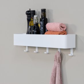 Maxi - Hylla, krok i vit metall med 5 krokar