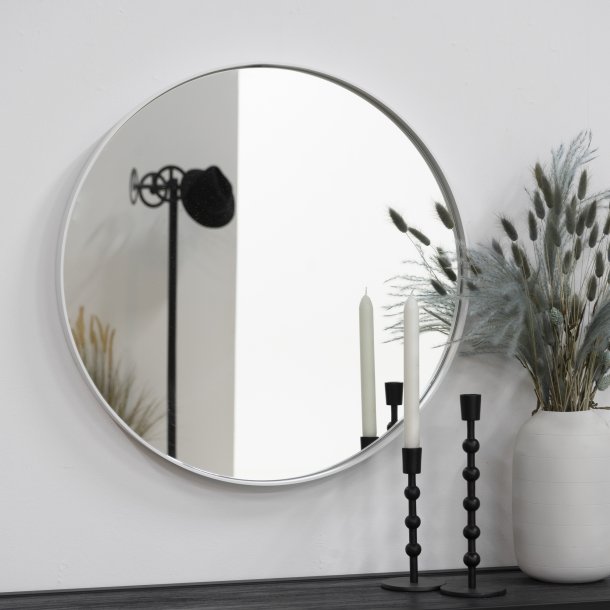Fugaz - Spejl i hvid metal, diameter 60 cm.