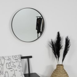 Fugaz - Spejl i sort metal, diameter 60 cm.