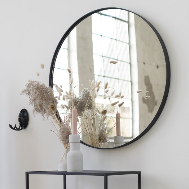 Fugaz - Spejl i sort metal, diameter 90 cm.