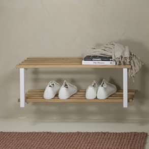 Razor - Skohylla i vit metall och ek