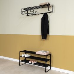 Dinex - Skostativ i sort metal, 3 hylder, bredde 100 cm