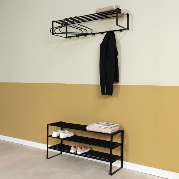 Dinex - Skostativ i sort metal, 3 hylder, bredde 100 cm