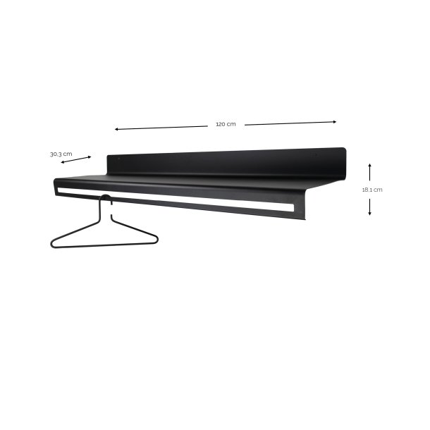 Say - Hattehylde i sort metal, bredde 120 cm.