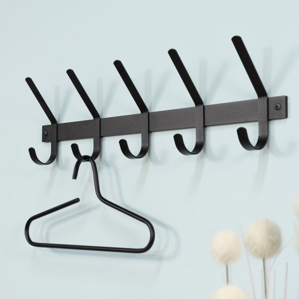 Gancho - Knagerkke med fem knager i sort metal