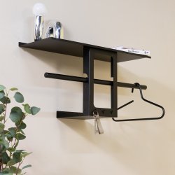 Koons - Hatthylla i svart metall, bredd 70 cm.