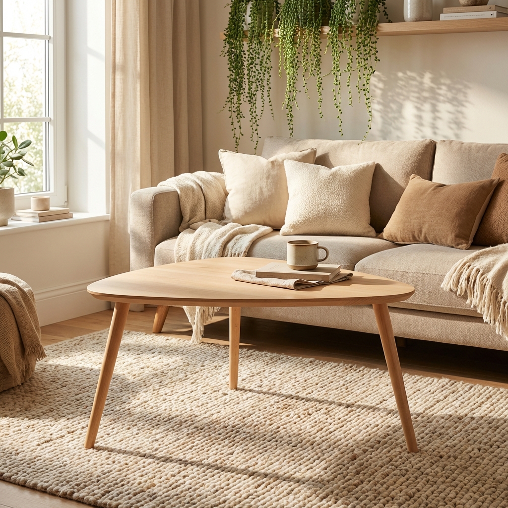 CT 10 - Sofabord i massiv bøg med organisk trekantet form og størrelse 118 x 82 cm Højde 40 cm Lakeret