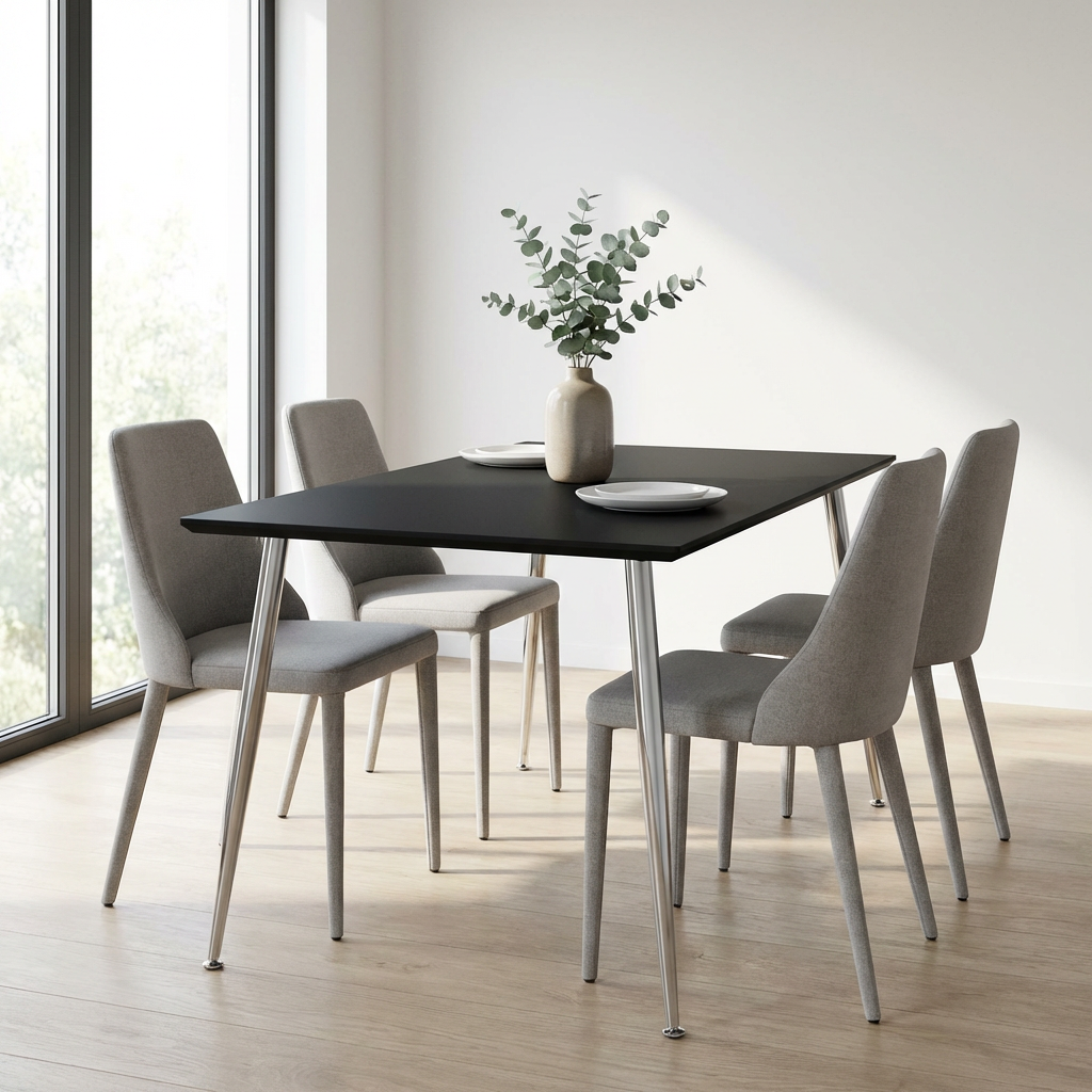 Scott - Spisebord i sort laminat med metalben