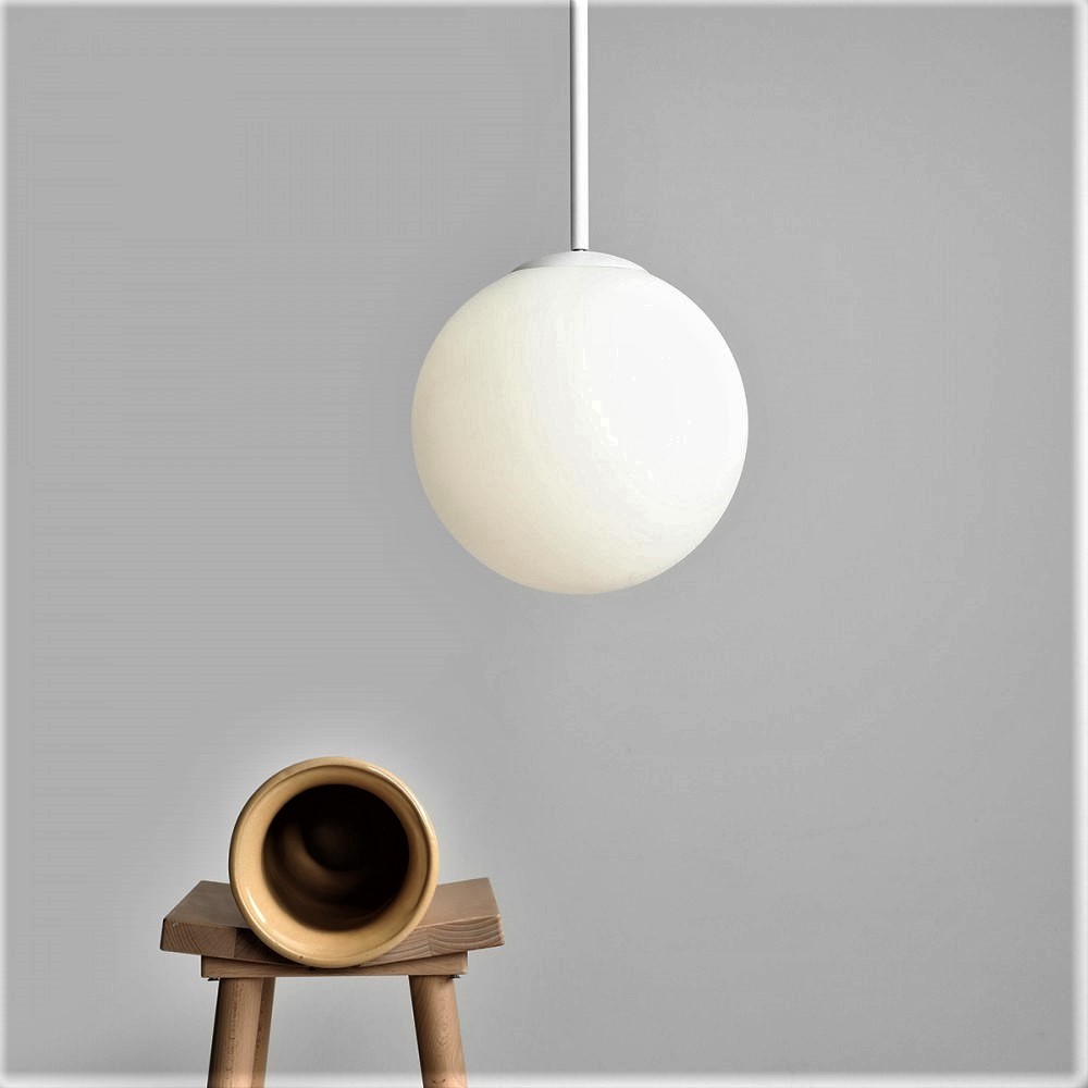 shabby Tak for din hjælp økologisk Stick - Loftlampe i hvid metal og glas, ø 30 cm. kuppel - Pendler med 1  skærm - 3-Nordic
