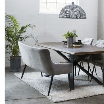 Tackley bænk med ryglæn i grå velour